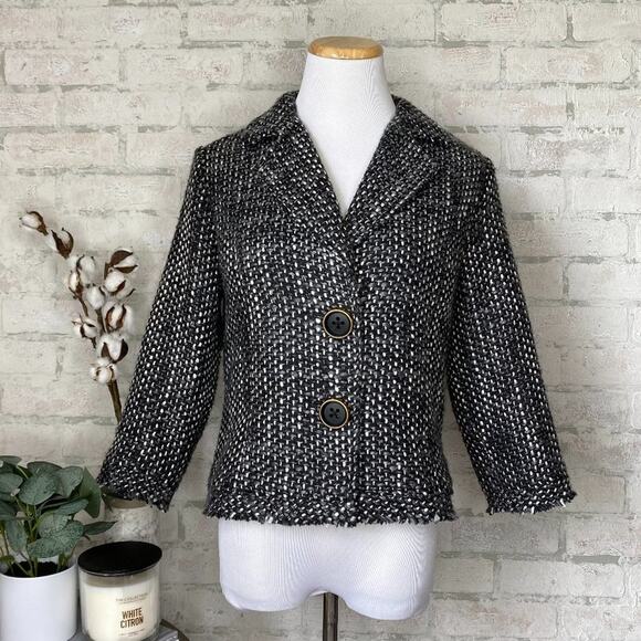 🆑 CLEARANCE | CAbi | Black Gray Short Tweed Blazer - Picture 1 of 4